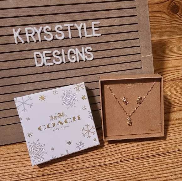 Coach Jewelry - Coach Gold Tone Bear Chain Necklace & Earrig Set
